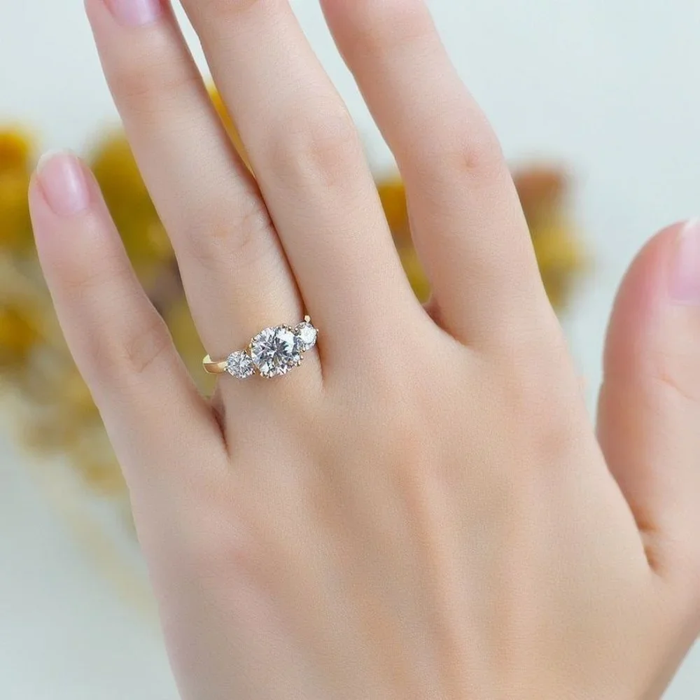 Certified 2.8 ct. t.w. Moissanite Diamond Three Stone Engagement Ring NEW - Picture 3 of 9